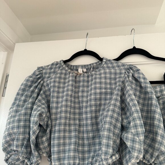 Jonathan Simkhai Co-Ords Two-Piece Set Plaid Puff Sleeves Crop Top & Shorts - Picture 9 of 13